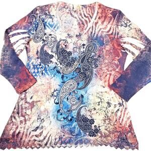 Y2k Reba Top S Lace Embellished 3/4 Sleeve Fairy Sweater Shirt Womens Size Vtg